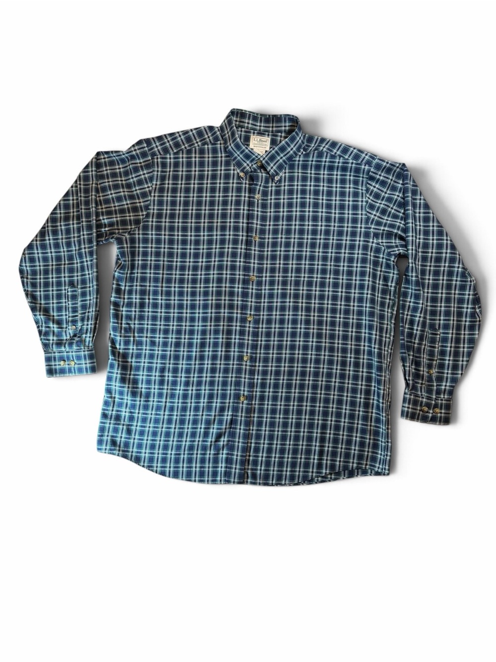 L.L. Bean Men’s Navy Plaid Twill Button-Down Shirt XL